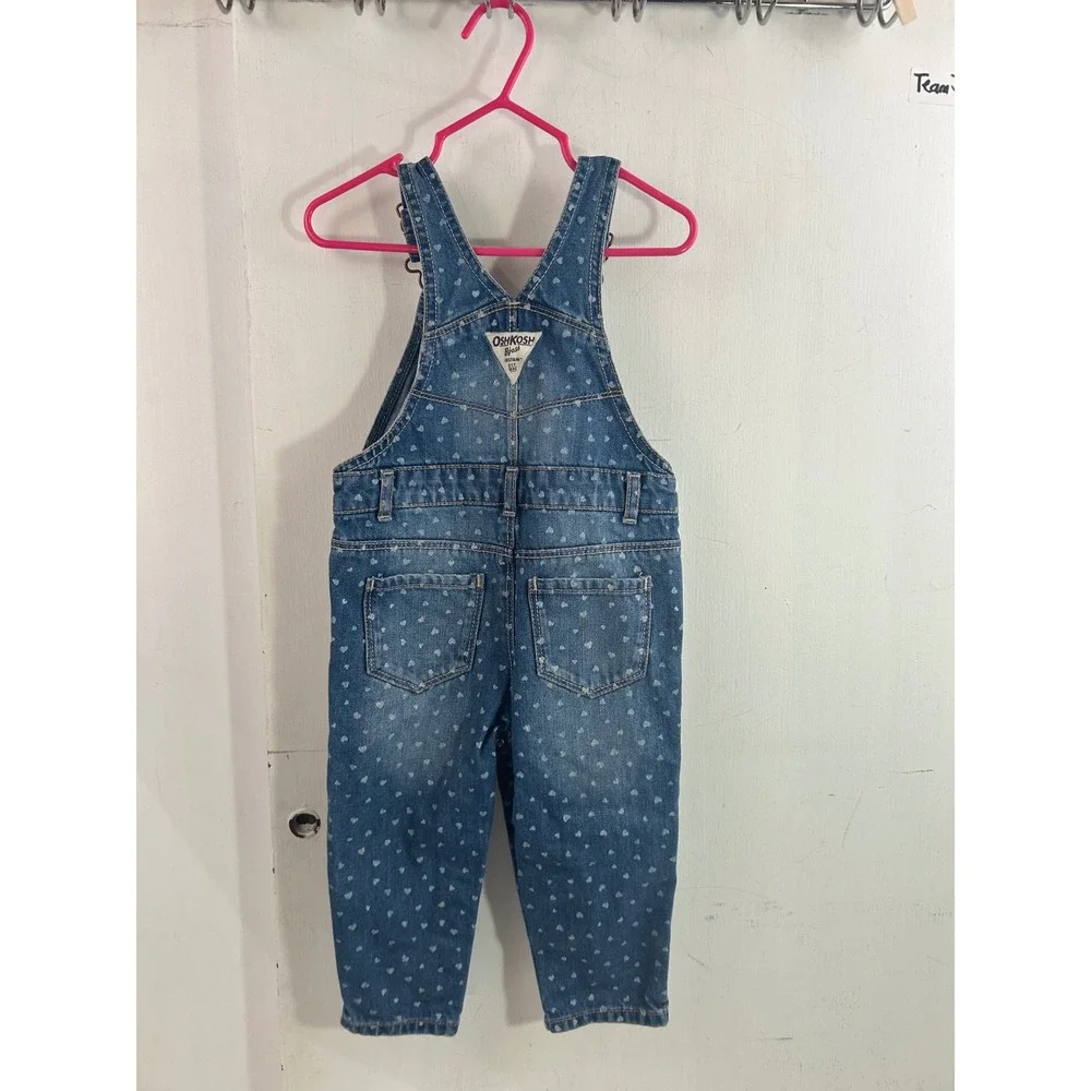 OshKosh B'gosh Overalls 18M Blue Heart Print Denim Bib Kids